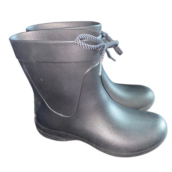 Crocs Dual Comfort Freesail Shorty Rain Boots with Front Lace Tie Black size 4 - Picture 2 of 12